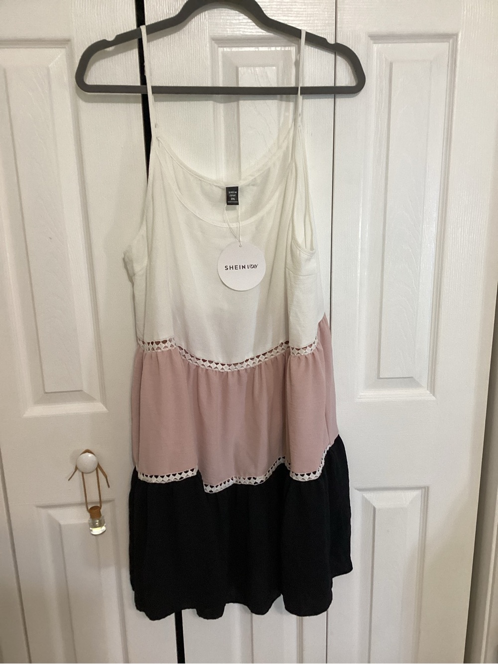 SHEIN White Pink Black Colorblock Midi Dress